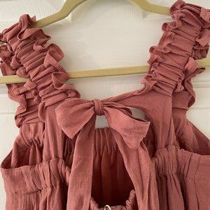 NWT Dusty Rose Pink Dress with Ruffle Straps and Bow Back Size S